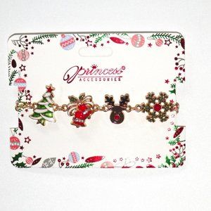 Gold 7" Christmas Charm Bracelet Tree Deer Snowflake Bells